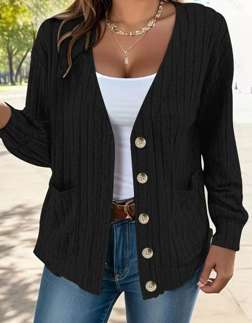 Load image into Gallery viewer, Full Size Button Up V-Neck Long Sleeve Cardigan
