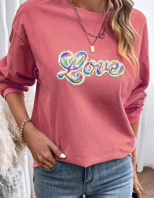 Load image into Gallery viewer, Valentine's Day LOVE Round Neck Long Sleeve Sweatshirt
