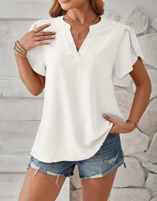 Load image into Gallery viewer, Swiss Dot Notched Petal Sleeve T-Shirt
