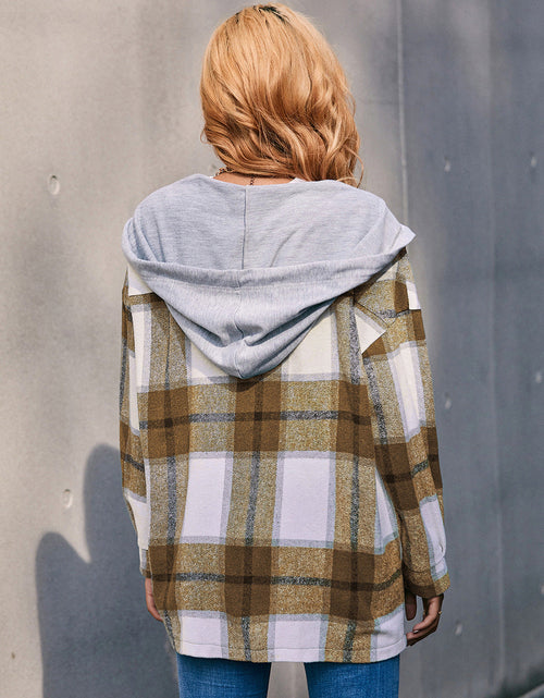 Load image into Gallery viewer, Ivy Lane Plaid Dropped Shoulder Hooded Jacket
