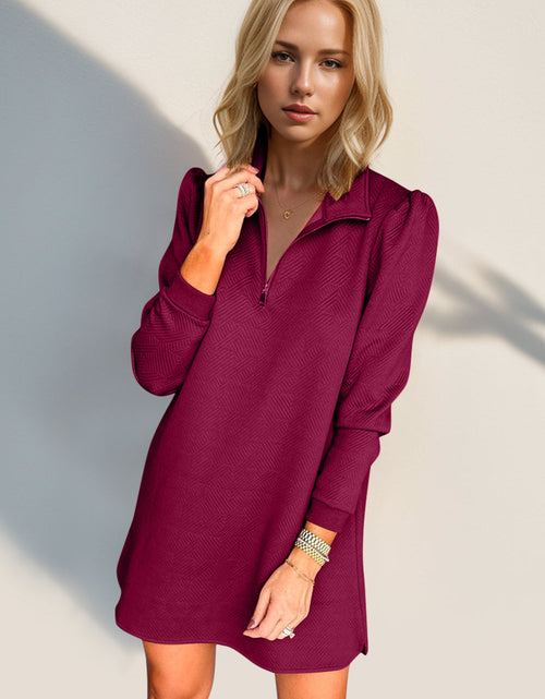 Load image into Gallery viewer, Double Take Textured Quarter Zip Long Sleeve Dress

