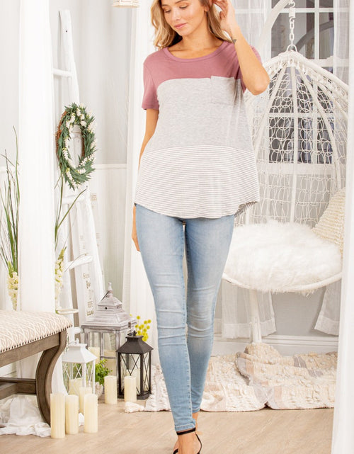 Load image into Gallery viewer, Heimish Color Block Striped Round Neck Short Sleeve T-Shirt
