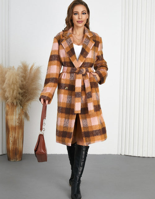 Load image into Gallery viewer, Tied Plaid Collared Neck Coat
