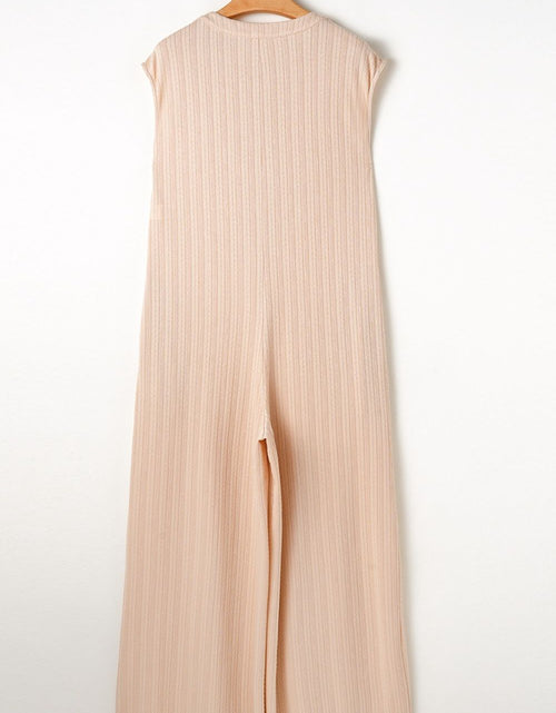 Load image into Gallery viewer, Textured Button Front Wide Leg Cap Sleeve Jumpsuit
