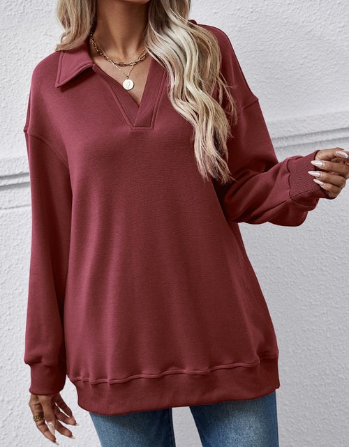 Load image into Gallery viewer, Collared Neck Dropped Shoulder Sweatshirt
