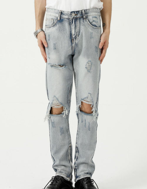 Load image into Gallery viewer, Distressed Side Zip Jeans with Pockets

