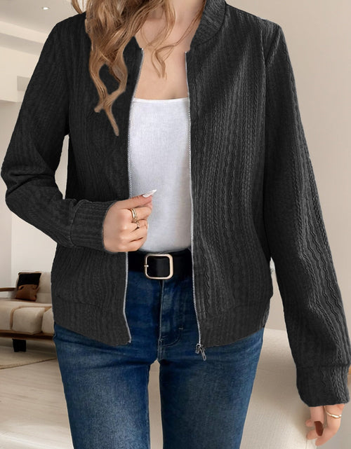 Load image into Gallery viewer, Baseball Collar Zip Up Long Sleeve Jacket
