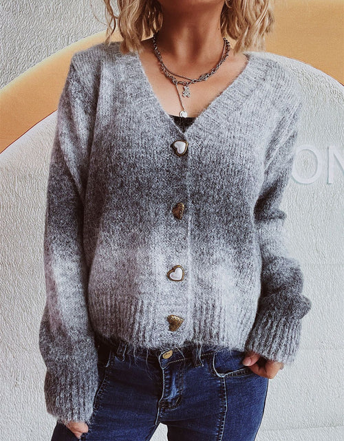 Load image into Gallery viewer, Gradient Heart Shape Button V-Neck Cardigan
