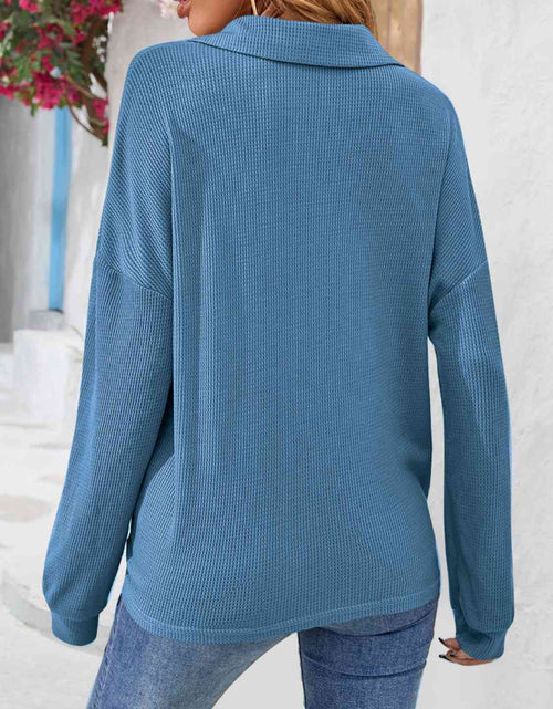 Load image into Gallery viewer, Half Button Collared Neck Long Sleeve Top

