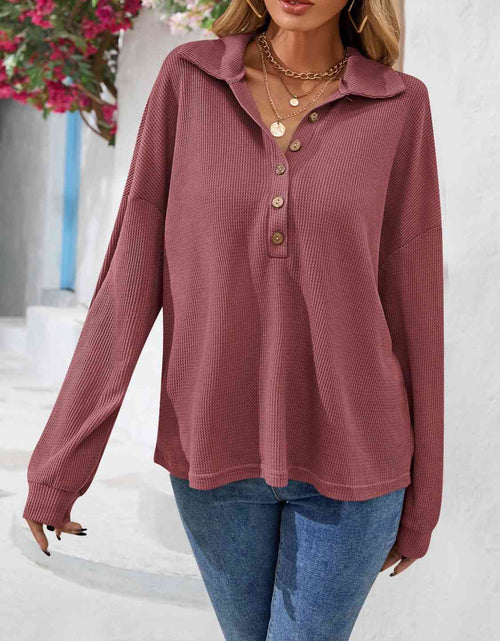 Load image into Gallery viewer, Half Button Collared Neck Long Sleeve Top
