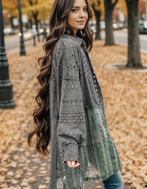 Load image into Gallery viewer, Openwork Button Up Long Sleeve Shacket

