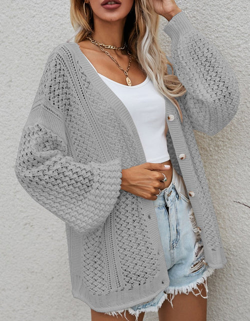 Load image into Gallery viewer, Openwork Button Front Cardigan

