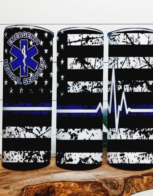 Load image into Gallery viewer, Emergency Medical Services Flag|Skinny Tumbler|Optional Bluetooth Speaker| Speaker Color Varies by Rowdy Ridge Co
