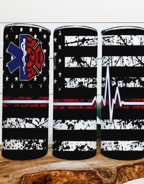 Load image into Gallery viewer, EMS and Fire Flag|Skinny Tumbler|Optional Bluetooth Speaker| Speaker Color Varies by Rowdy Ridge Co

