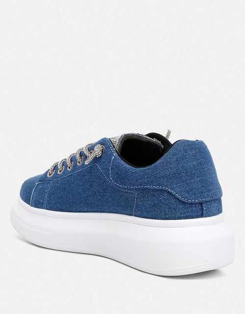Load image into Gallery viewer, Ena Rhinestone Embellished Denim Sneakers by London Rag
