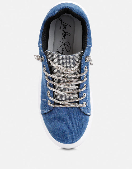 Load image into Gallery viewer, Ena Rhinestone Embellished Denim Sneakers by London Rag
