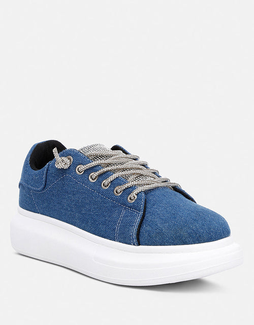 Load image into Gallery viewer, Ena Rhinestone Embellished Denim Sneakers by London Rag

