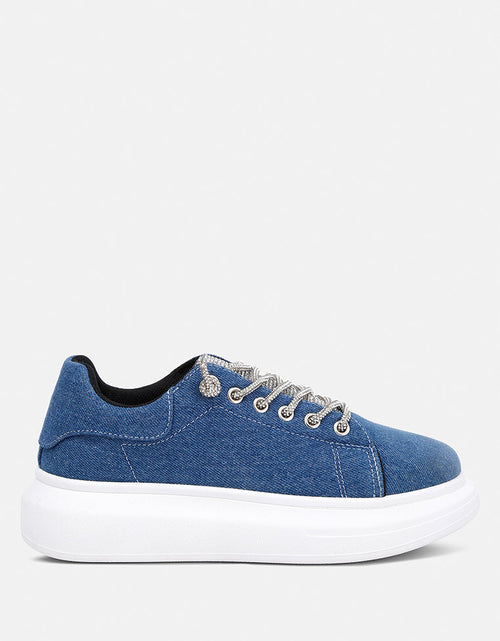 Load image into Gallery viewer, Ena Rhinestone Embellished Denim Sneakers by London Rag
