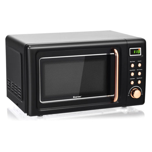 Load image into Gallery viewer, 700W Retro Countertop Microwave Oven with 5 Micro Power and Auto Cooking Function-Golden
