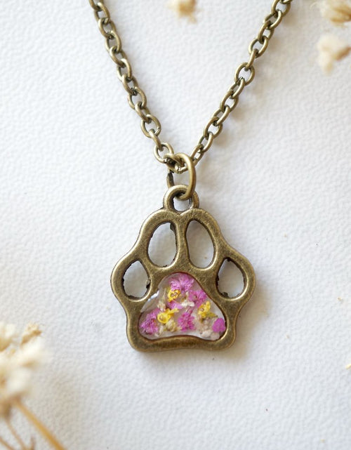 Load image into Gallery viewer, Real Dried Flowers in Resin Necklace, Dog Paw in Pink Yellow White by Furr Baby Gifts
