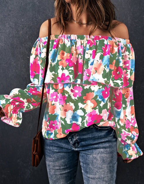 Load image into Gallery viewer, Floral Off-Shoulder Flounce Sleeve Layered Blouse
