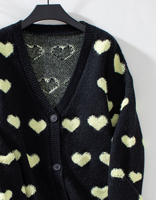 Load image into Gallery viewer, Heart V-Neck Button Up Long Sleeve Cardigan
