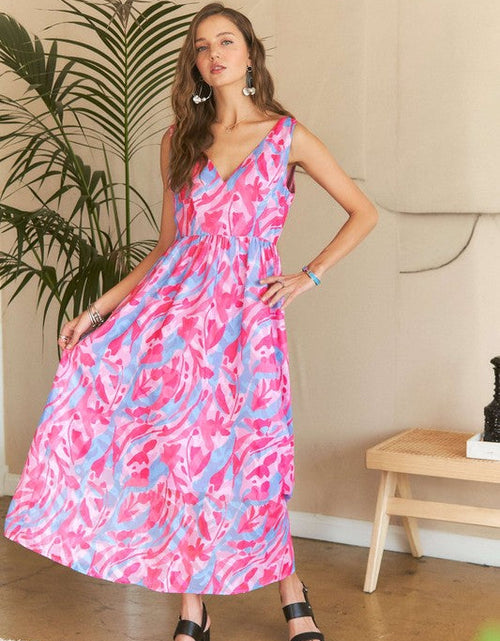 Load image into Gallery viewer, ADORA Abstract Floral V-Neck Maxi Dress
