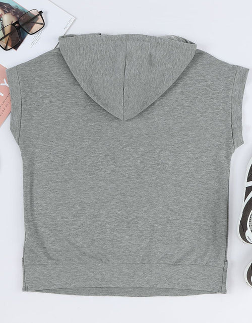 Load image into Gallery viewer, Drawstring Quarter Snap Cap Sleeve Hoodie
