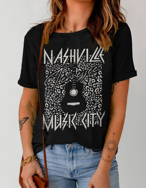 Load image into Gallery viewer, Graphic Cuffed Sleeve Round Neck Tee
