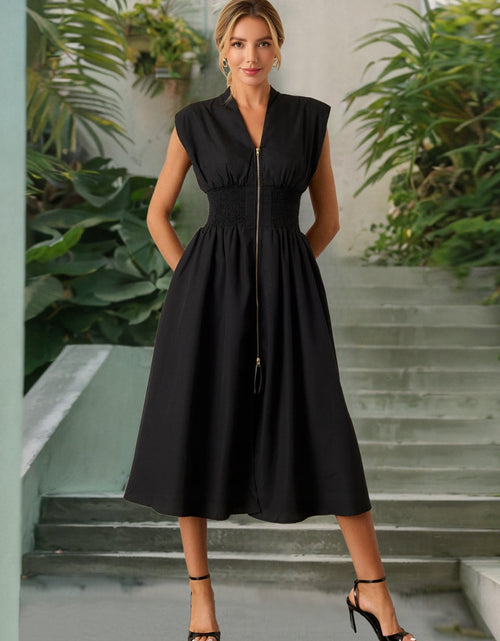 Load image into Gallery viewer, Smocked Zip Front Cap Sleeve Dress
