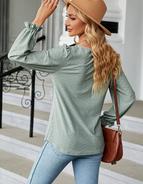 Load image into Gallery viewer, Round Neck Flounce Sleeve Blouse
