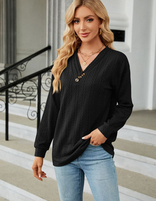 Load image into Gallery viewer, Decorative Button V-Neck Long Sleeve T-Shirt
