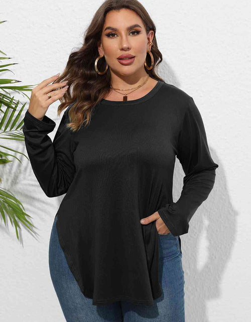Load image into Gallery viewer, Plus Size Round Neck Long Sleeve Slit T-Shirt
