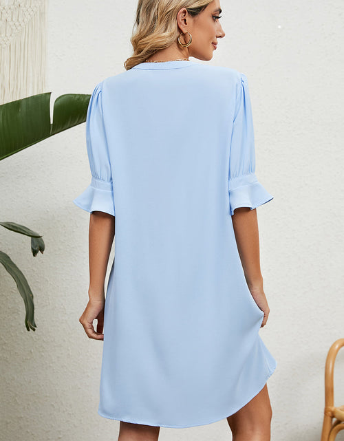 Load image into Gallery viewer, Notched Flounce Sleeve Mini Dress
