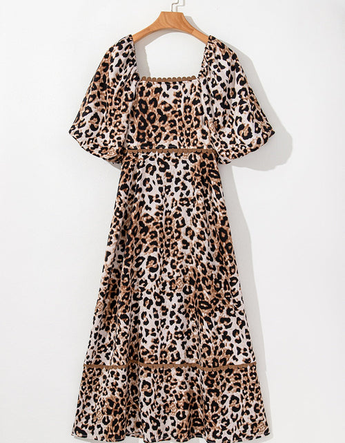 Load image into Gallery viewer, Leopard Square Neck Puff Sleeve Maxi Dress
