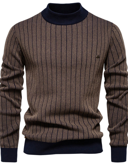 Load image into Gallery viewer, Men's Mock Neck Contrast Striped Sweater
