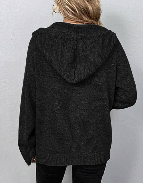 Load image into Gallery viewer, Button Up Drawstring Long Sleeve Hooded Cardigan
