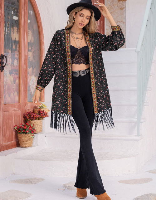 Load image into Gallery viewer, Printed Fringe Detail Cardigan
