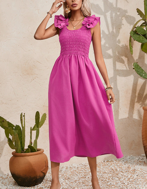 Load image into Gallery viewer, Smocked Ruffled Scoop Neck Midi Dress
