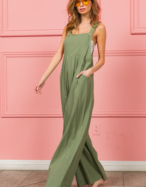 Load image into Gallery viewer, BiBi Ruched Wide Leg Overalls with Pockets
