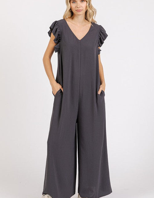 Load image into Gallery viewer, Mittoshop V-Neck Ruffled Cap Sleeve Wide Leg Jumpsuit

