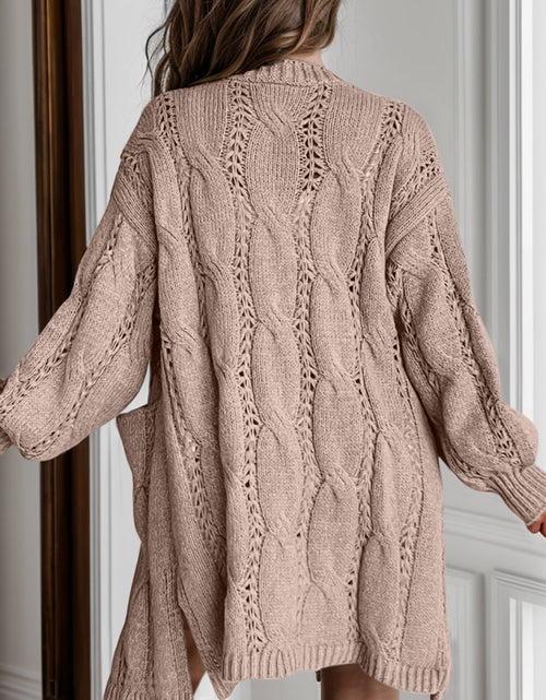 Load image into Gallery viewer, Cable-Knit Dropped Shoulder Slit Cardigan
