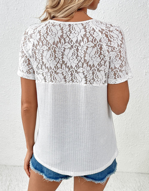 Load image into Gallery viewer, Ivy Lane Lace Detail V-Neck Short Sleeve T-Shirt
