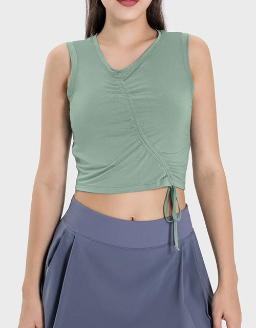 Load image into Gallery viewer, Millennia Drawstring Ruched Wide Strap Active Tank

