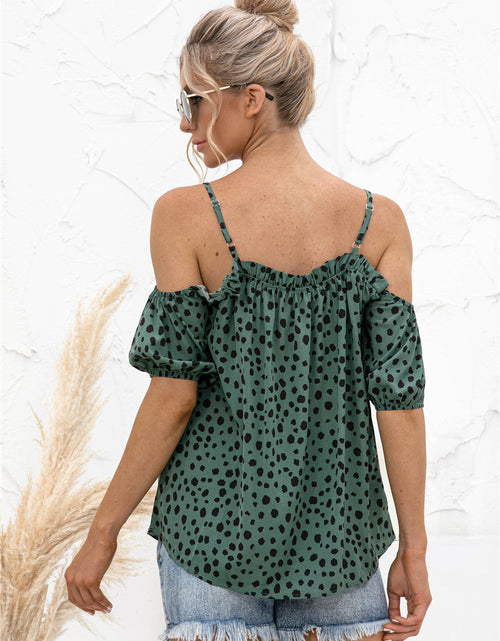 Load image into Gallery viewer, Printed Cold-Shoulder Frill Trim Blouse
