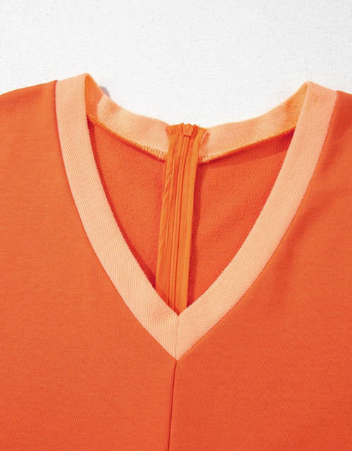 Load image into Gallery viewer, Two-Tone Short Sleeve V Neck Patched Pocket Romper
