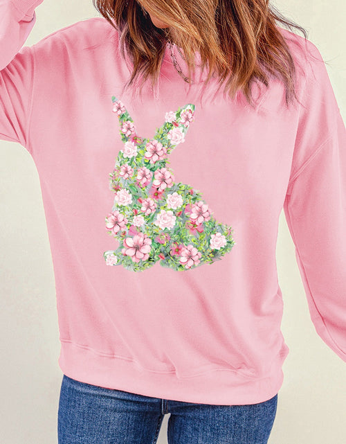 Load image into Gallery viewer, Floral Bunny Round Neck Long Sleeve Sweatshirt
