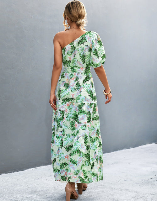 Load image into Gallery viewer, Printed Tie Waist One Shoulder Maxi Dress

