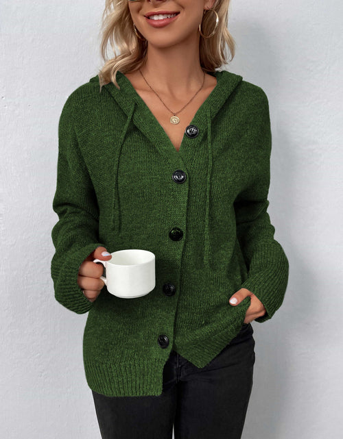 Load image into Gallery viewer, Button-Down Long Sleeve Hooded Sweater
