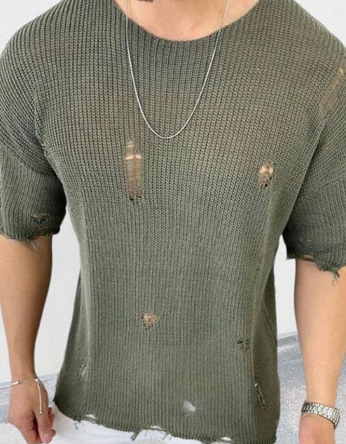 Load image into Gallery viewer, Men's Distressed Round Neck Knit Top
